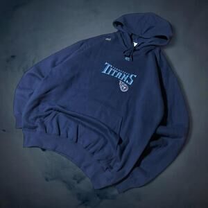 Y2K Tennessee Titans NFL Team Apparel Hoodie Navy Embroidered Logo Medium Blue